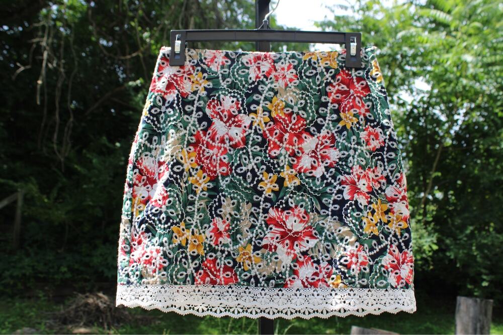Free The Roses Floral Embroidered Mini Skirt 🌸✨ | Lace Trim Cottagecore Skirt